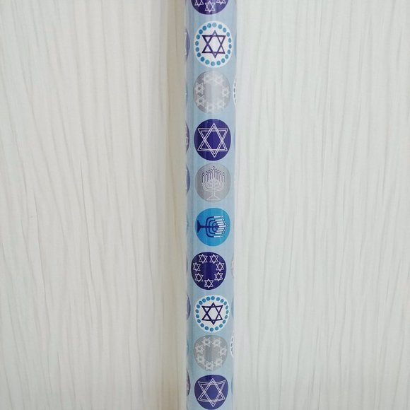 50 sq ft Hanukkah Menorahs and Jewish Stars Gift Wrapping Paper Roll - Chanukah - Picture 2 of 3